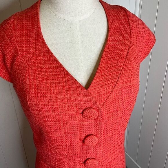 Ellen Tracy Women Size 6 Two Piece Tank Dress & Jacket Red Button Front Textured - Picture 2 of 16